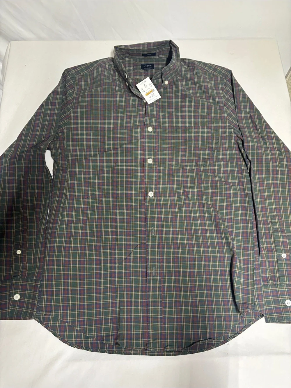 J.Crew Flex Washed Classic Plaid Button Down Shirt Men's Small Green Cotton Stre